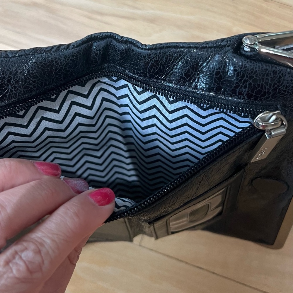 Hobo Textured Black Wallet with Silver Frame - Picture 6 of 8